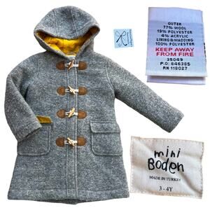 Mini Boden Wool Blend Hooded Coat Kids Sz 3-4 Years